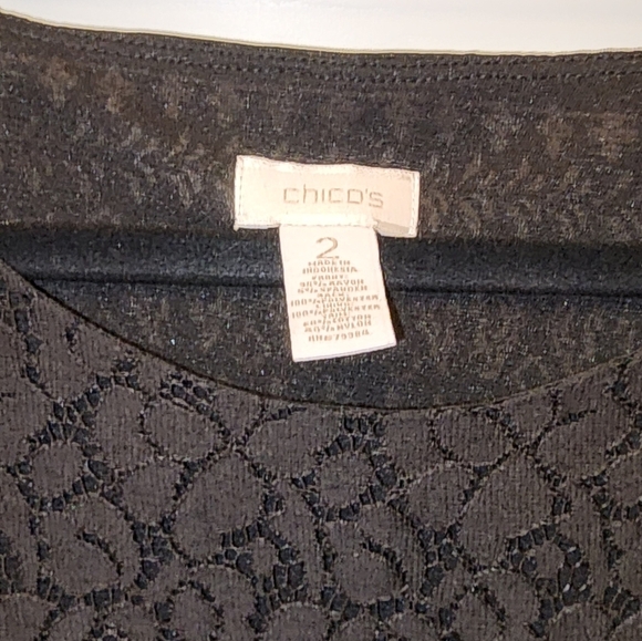 Chicos Black Top with lace accent  Sz 2 (Large) - Picture 2 of 6
